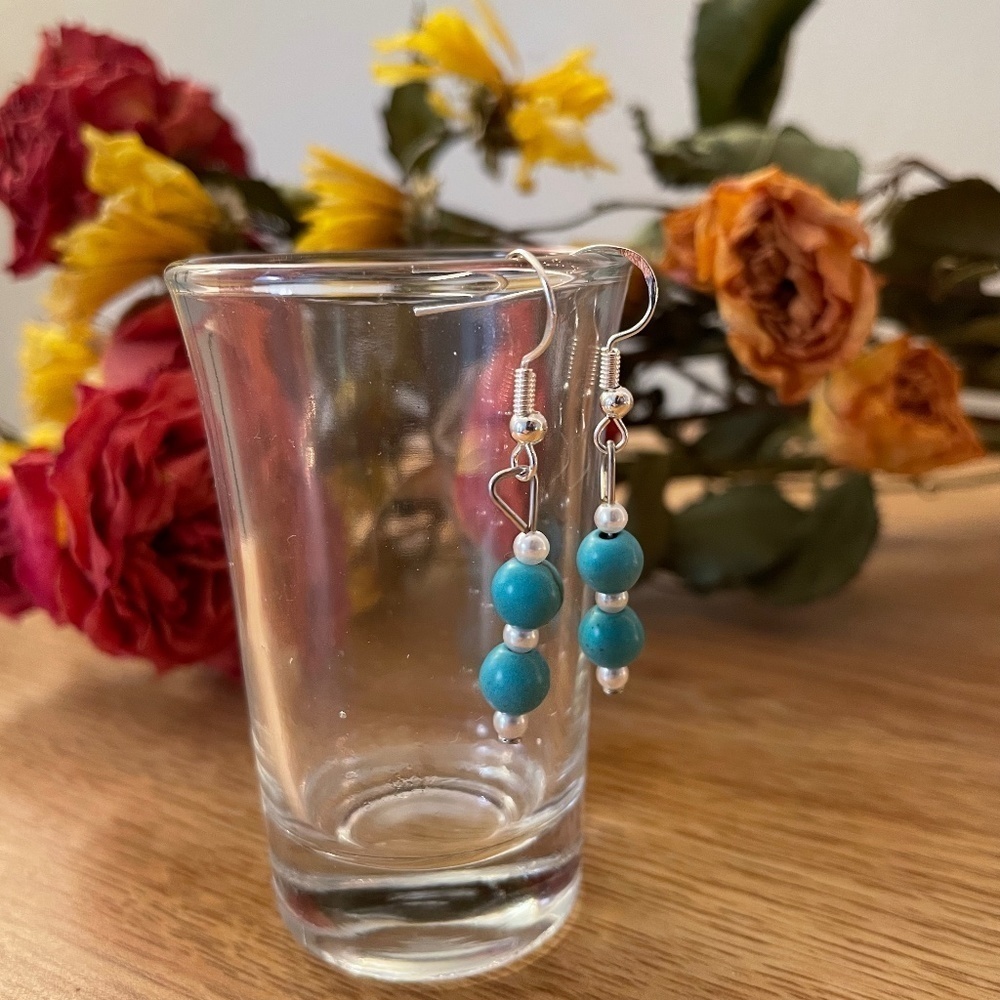 Aqua Ivory Beaded Earrings